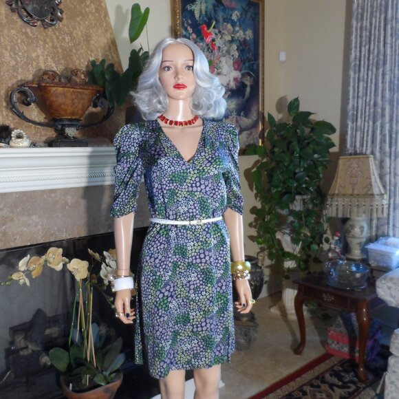 See by Chloé Green & Blue Floral Print Belted Sheath Dress – IT 38 / US 6 - Picture 4 of 16